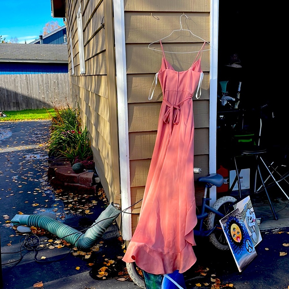 Earth tone pink side slit bridal dress